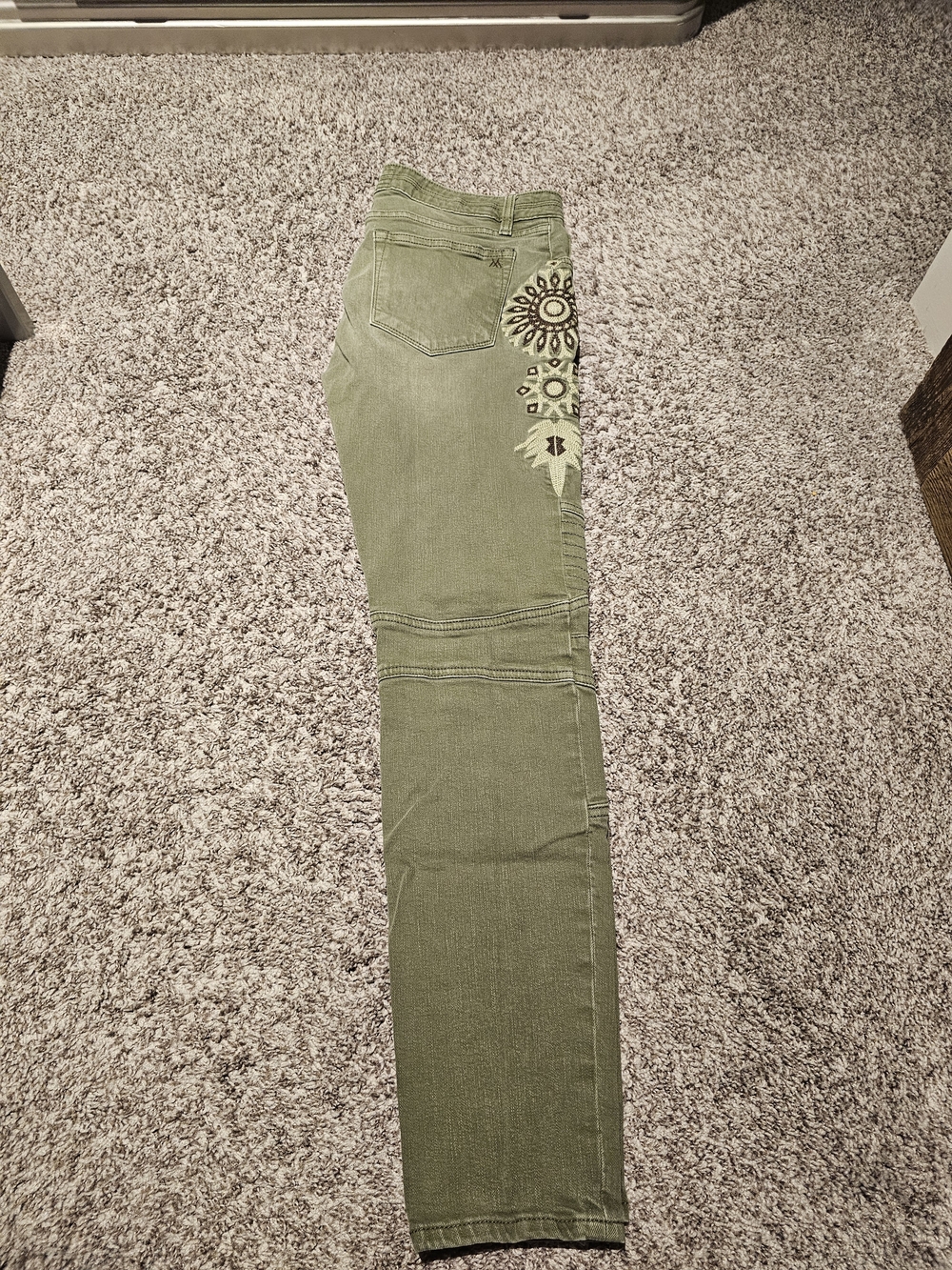 Miss Me Olive Green Embroidered Skinny Jeans